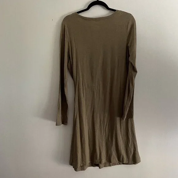 Aerie Women L Olive Green Cotton Casual Long Sleeve Side Tie T-Shirt Dress - Picture 12 of 12